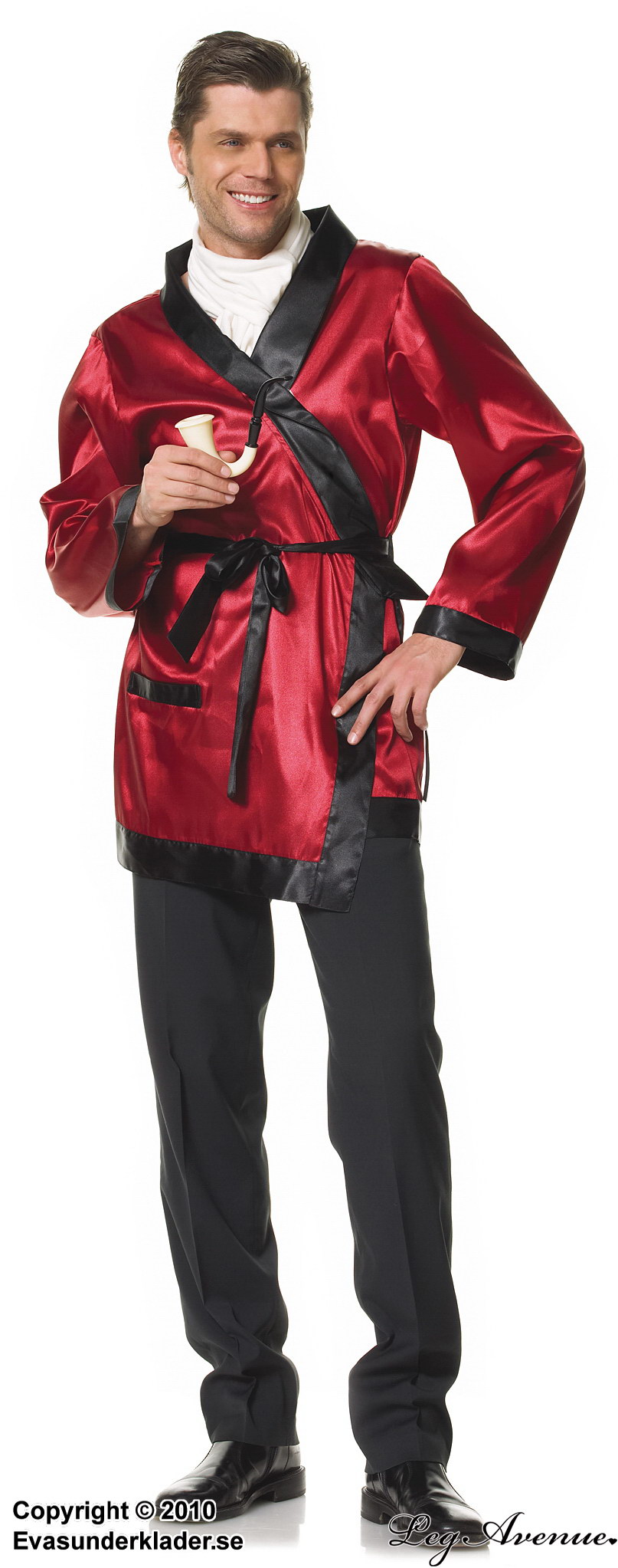 Hugh Hefner, kostyme kappe, sateng, bånd, lange ermer
